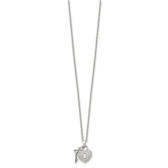 Sterling Silver Rhodium Plated Polished Key and CZ Lock 16.5 inch Necklace with 2 inch extension