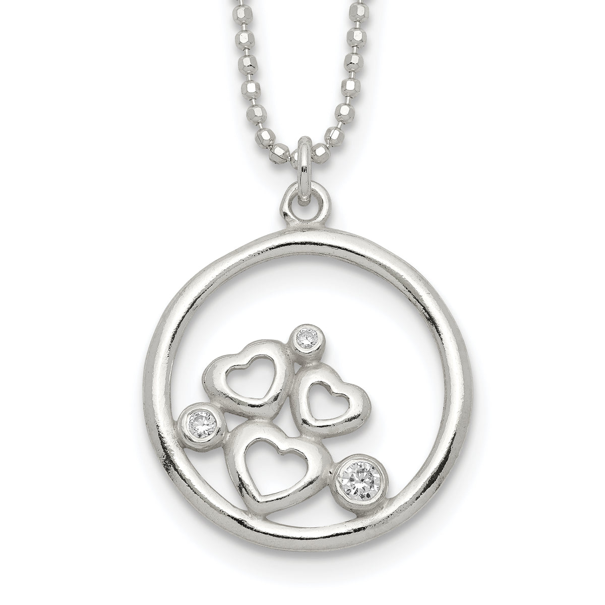 Sterling Silver Polished CZ Heart Necklace