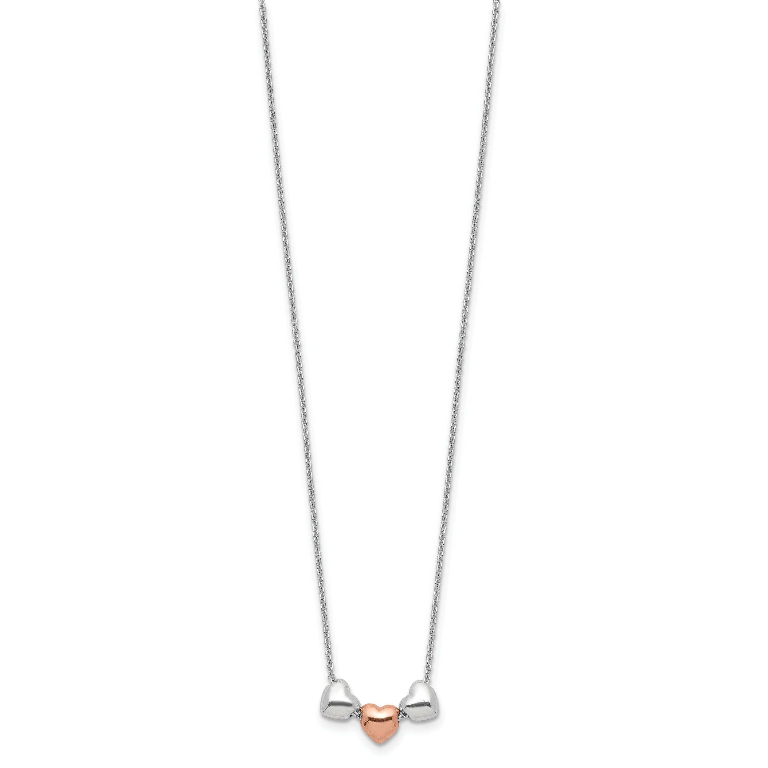 Sterling Silver Rhodium Rose-tone 3-Hearts w/.75 ext Necklace