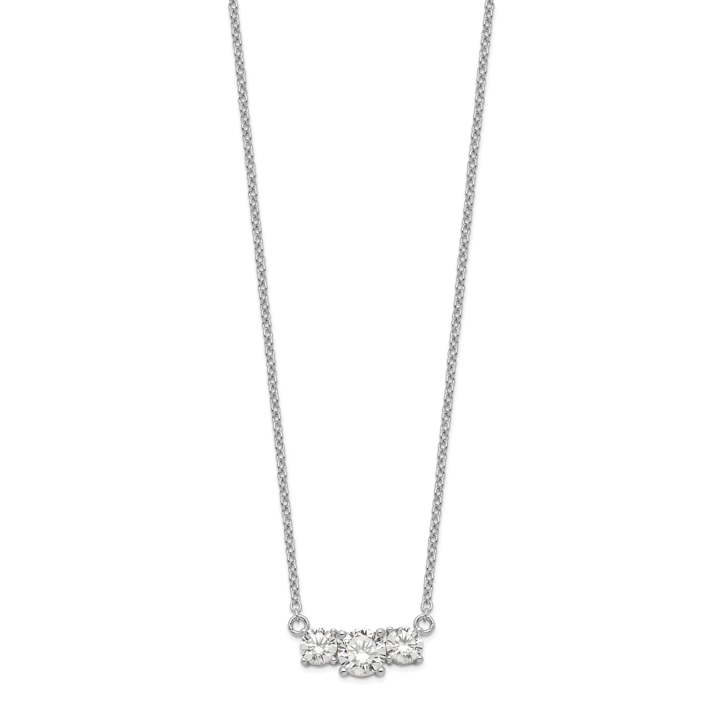 Sophia Jewelers Sterling Silver CZ 3-Stone Necklace with Rhodium Finish