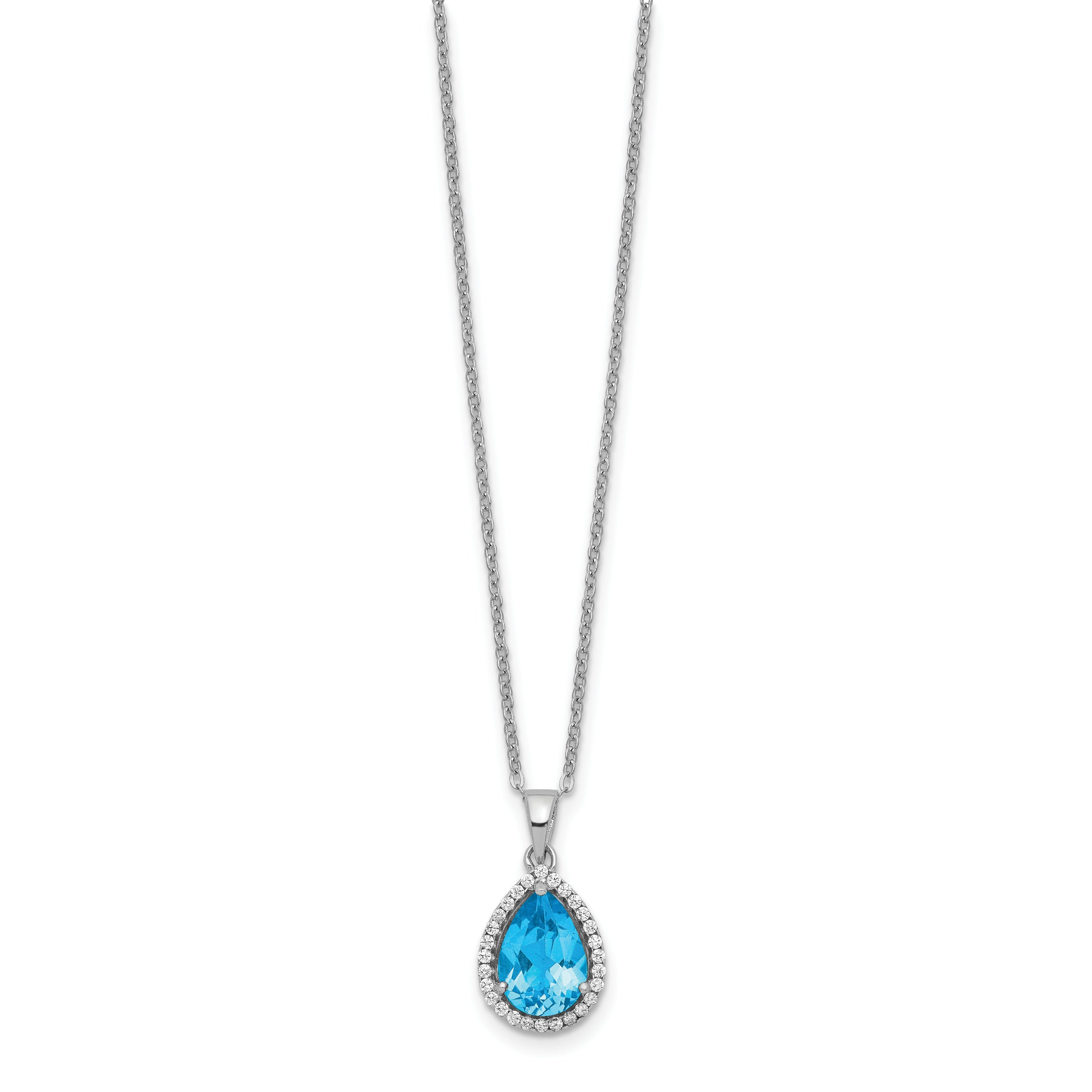 Sterling Silver Blue Topaz Necklace with CZ Accents Elegant December Birthstone