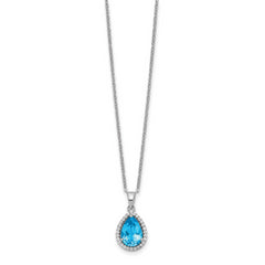 Sterling Silver Blue Topaz Necklace with CZ Accents Elegant December Birthstone