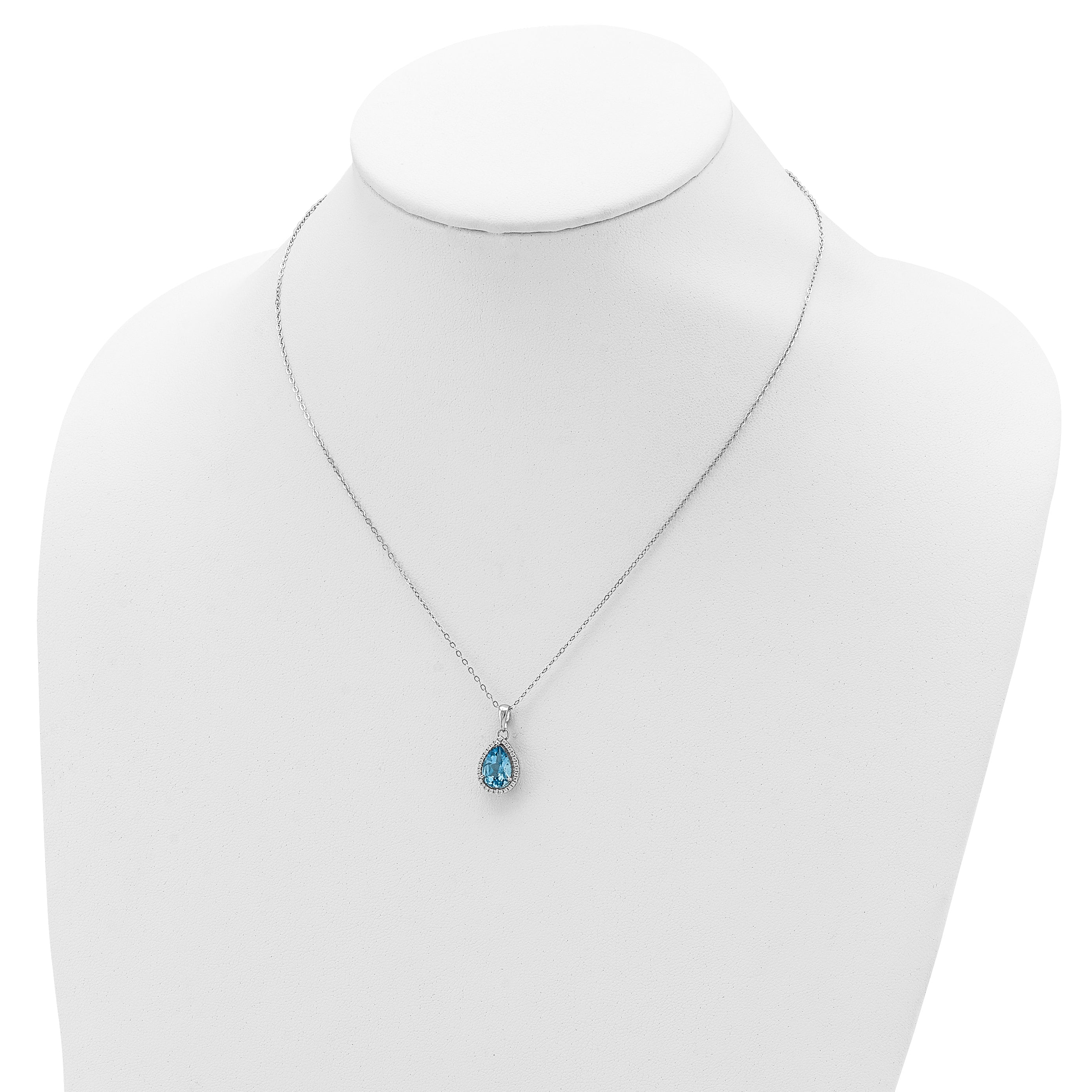 Sterling Silver Blue Topaz Necklace with CZ Accents Elegant December Birthstone