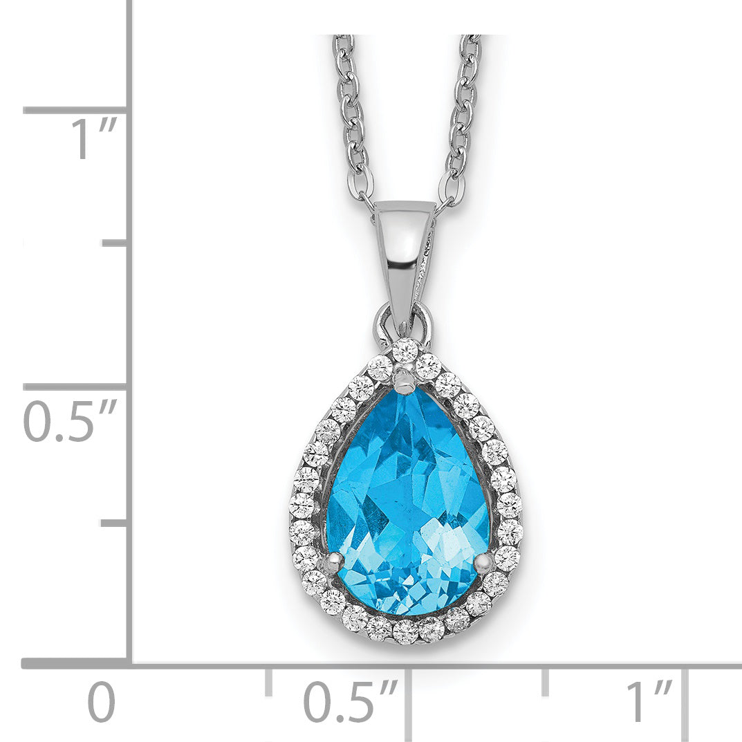 Sterling Silver Blue Topaz Necklace with CZ Accents Elegant December Birthstone