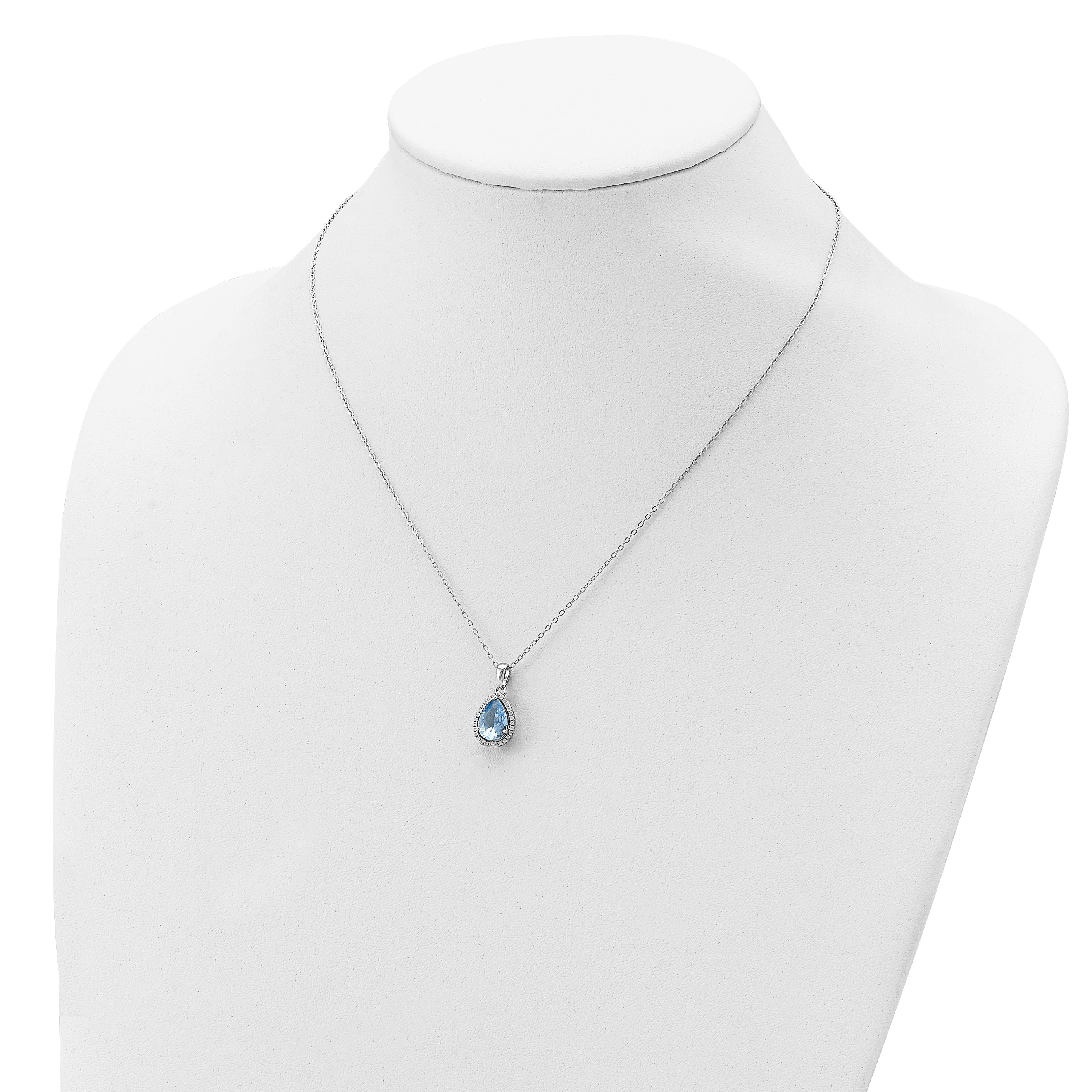 Sterling Silver Rhodium Polished Created Aquamarine & CZ Necklace