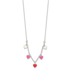 Sterling Silver Polished Pink/Red/White Enamel Heart Children's Necklace