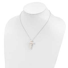 Sterling Silver 925 Pearl Cross Necklace with Polished Rhodium Finish