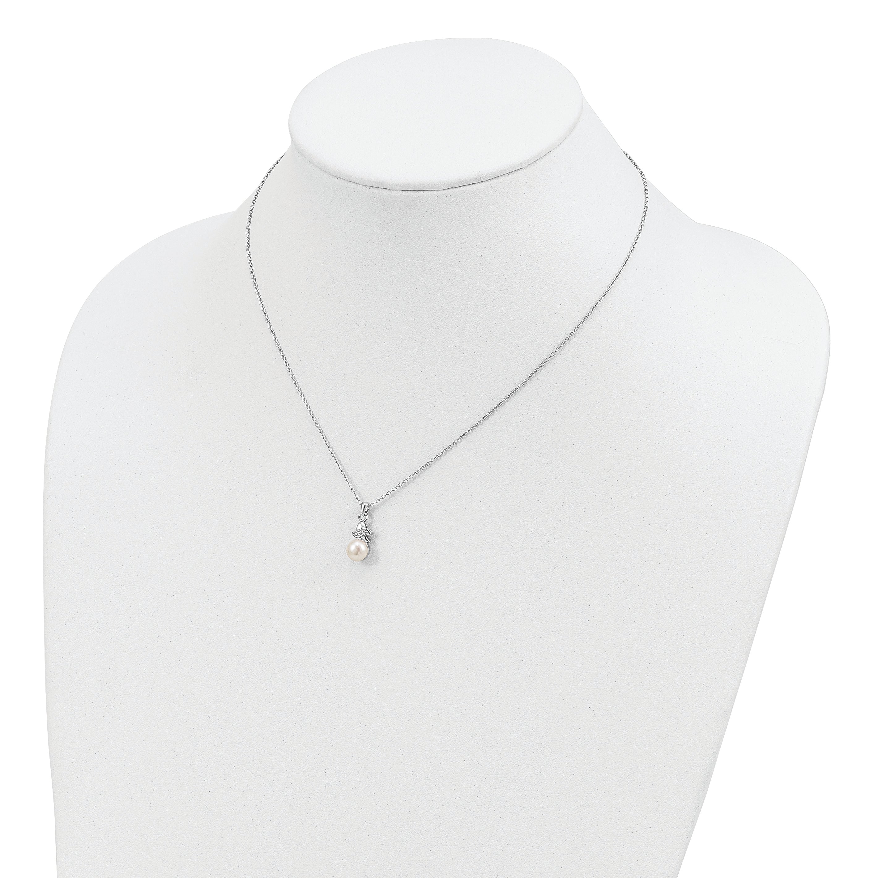 Sophia Jewelers Sterling Silver Freshwater Pearl CZ Pendant Necklace Rhodium-Plated Elegance