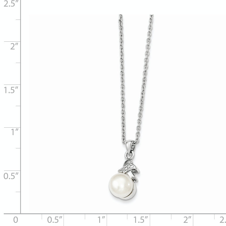 Sophia Jewelers Sterling Silver Freshwater Pearl CZ Pendant Necklace Rhodium-Plated Elegance