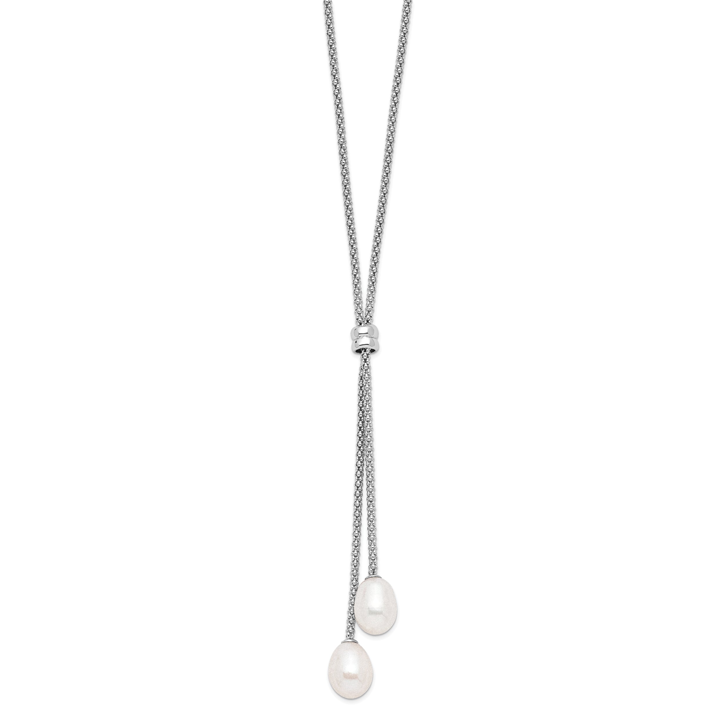 Sterling Silver Rhodium-plated 7-8mm FWC Pearl 2 in Ext Drop Necklace