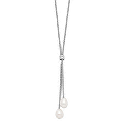 Sterling Silver Rhodium-plated 7-8mm FWC Pearl 2 in Ext Drop Necklace