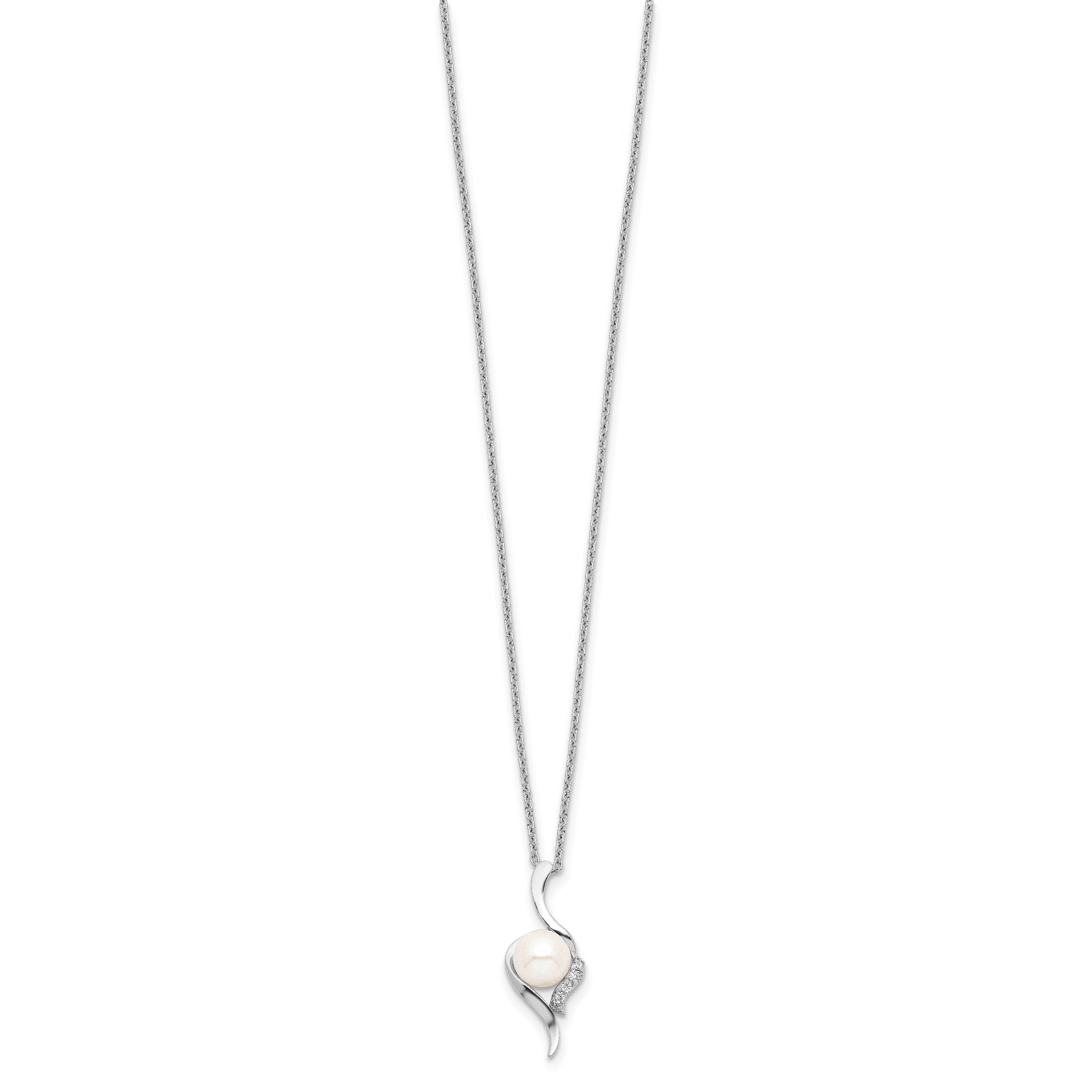 Sophia Jewelers Sterling Silver Pearl CZ Necklace with Rhodium Polish Elegant Versatility