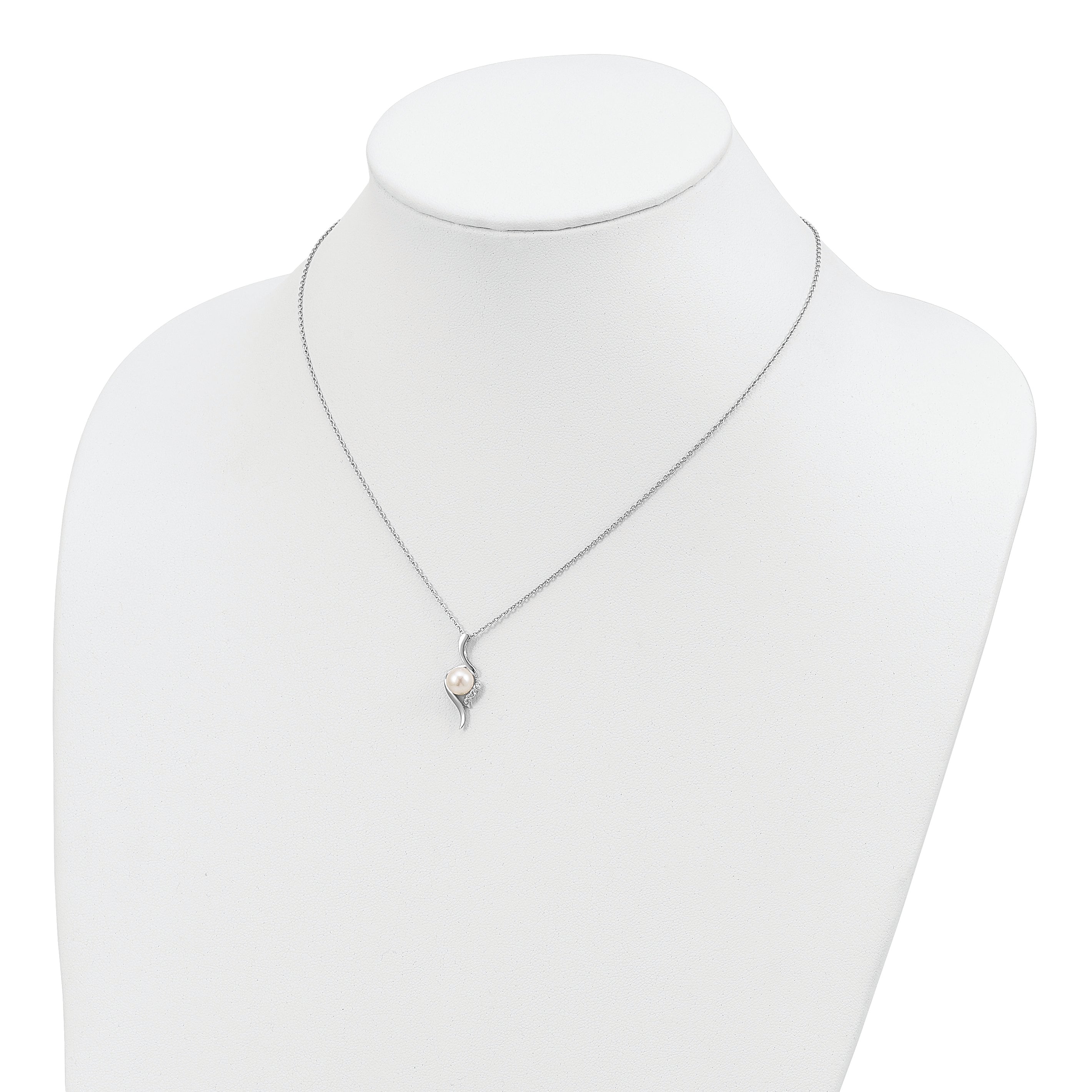 Sophia Jewelers Sterling Silver Pearl CZ Necklace with Rhodium Polish Elegant Versatility