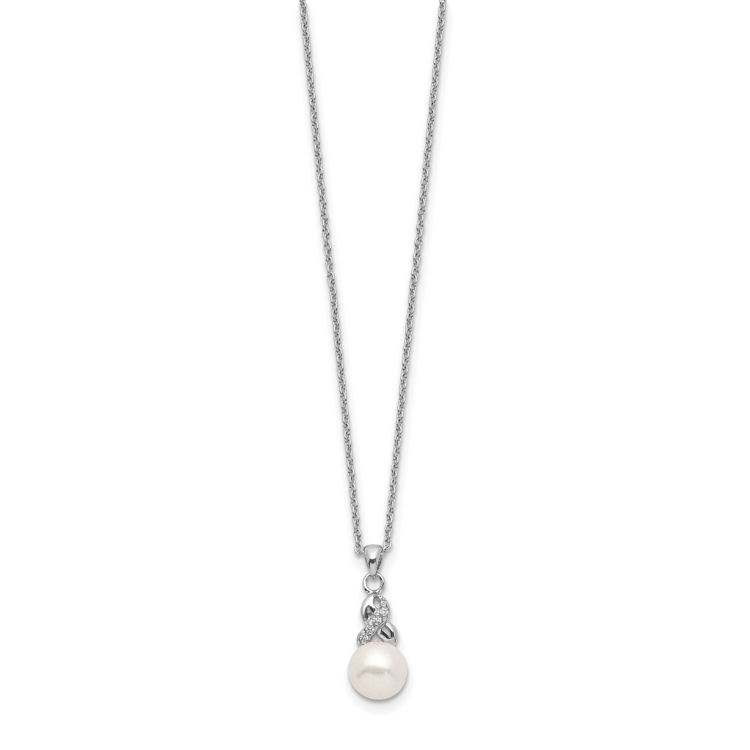 Sophia Jewelers Sterling Silver Pearl CZ Pendant Necklace with Elegant Polished Finish