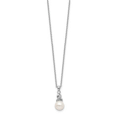 Sophia Jewelers Sterling Silver Pearl CZ Pendant Necklace with Elegant Polished Finish