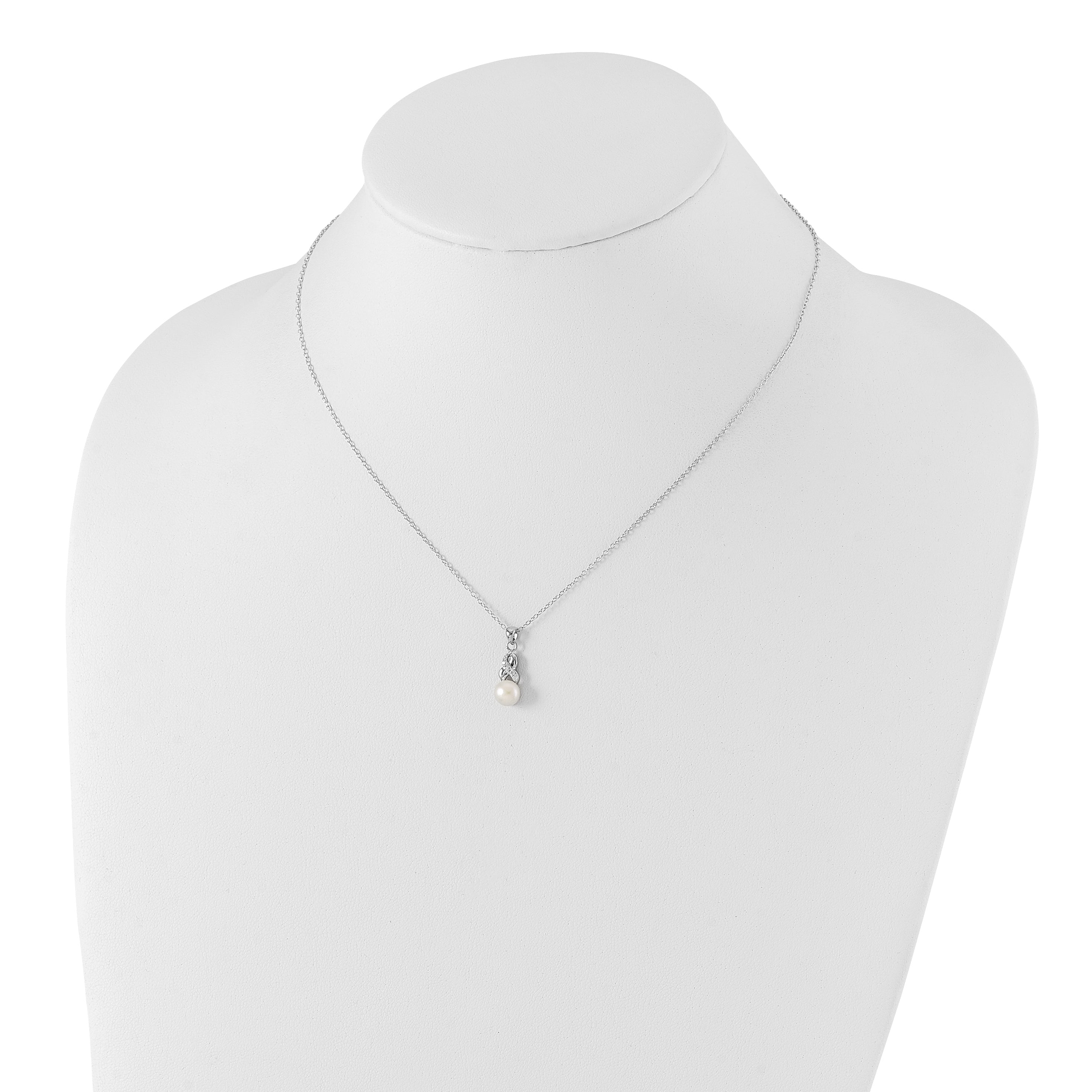 Sophia Jewelers Sterling Silver Pearl CZ Pendant Necklace with Elegant Polished Finish