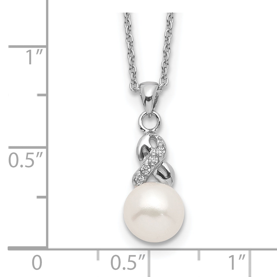 Sophia Jewelers Sterling Silver Pearl CZ Pendant Necklace with Elegant Polished Finish