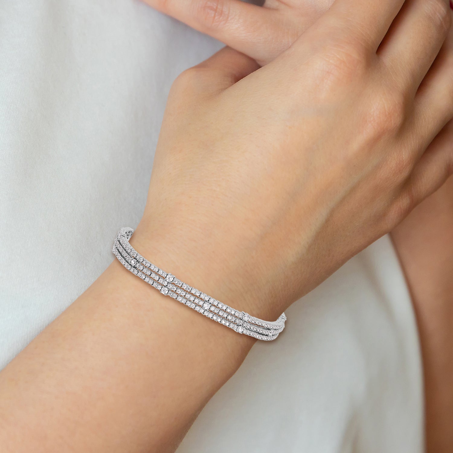 Sterling Shimmer Sterling Silver Rhodium-plated 205 Stone CZ Adjustable 5 inch up to 9 inch Bracelet