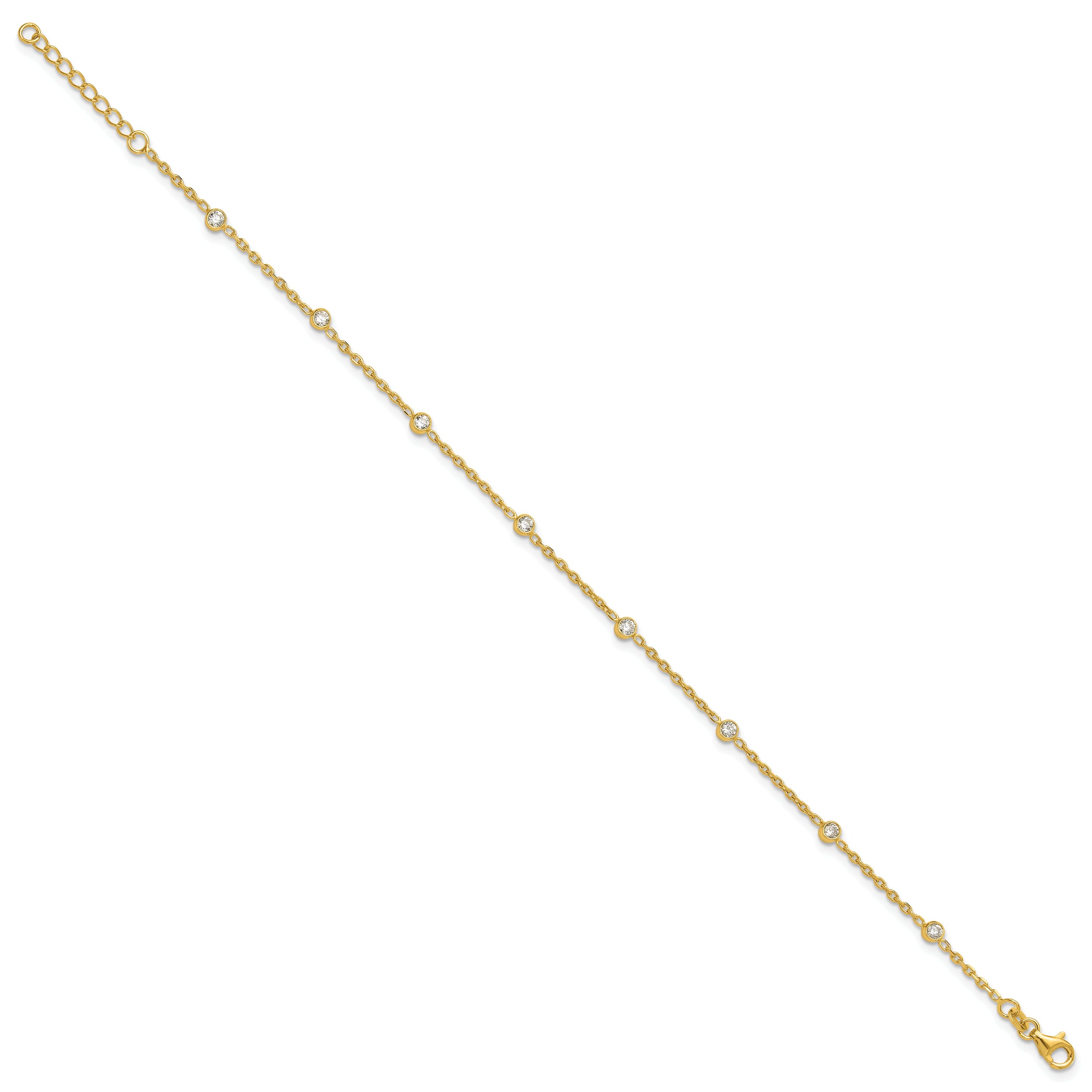 Sterling Silver Gold-tone Polished CZ Stations 9in Plus 1in ext Anklet