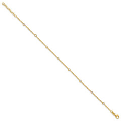 Sterling Silver Gold-tone Polished CZ Stations 9in Plus 1in ext Anklet