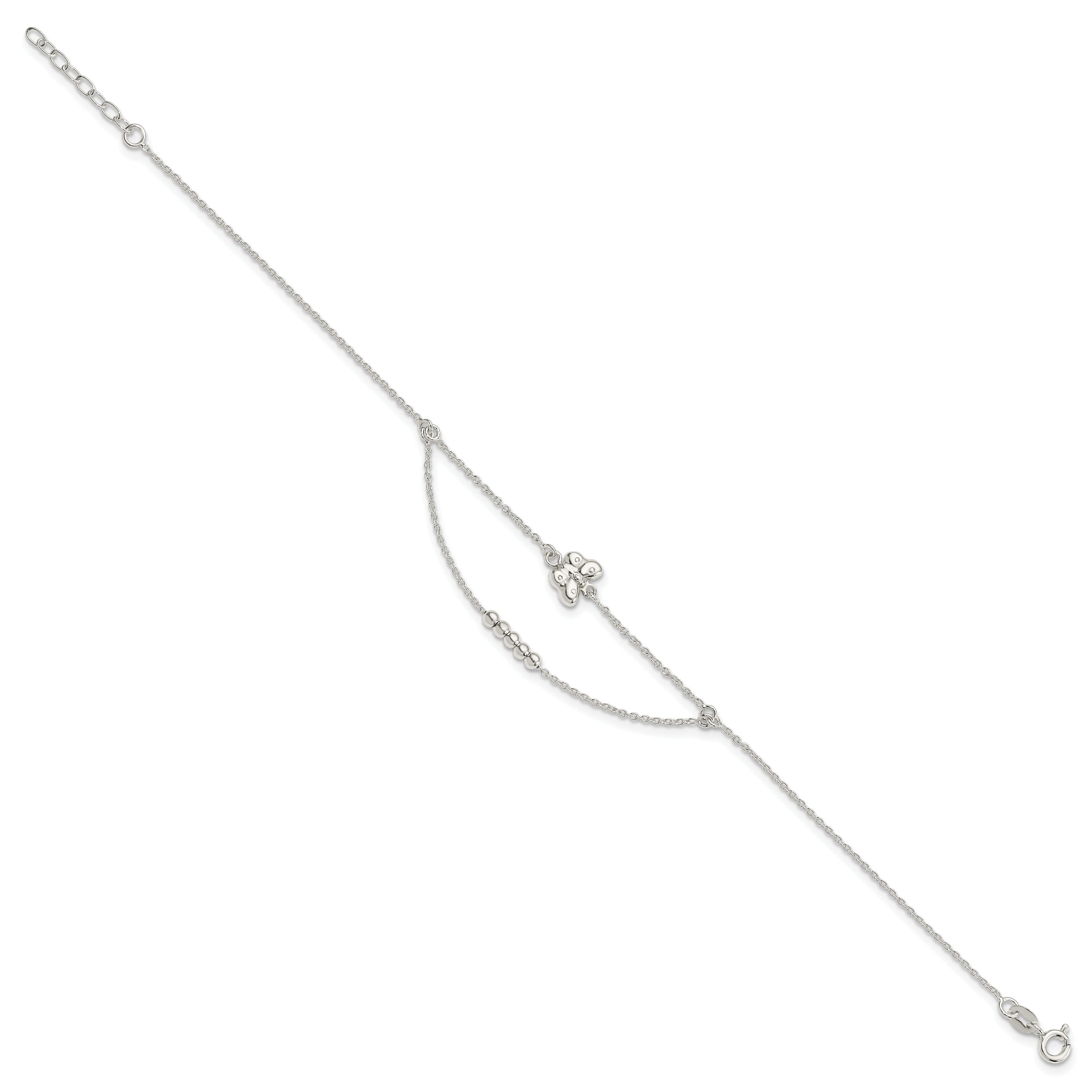 Sterling Silver Polished 9in Plus 1in Ext Butterfly Anklet