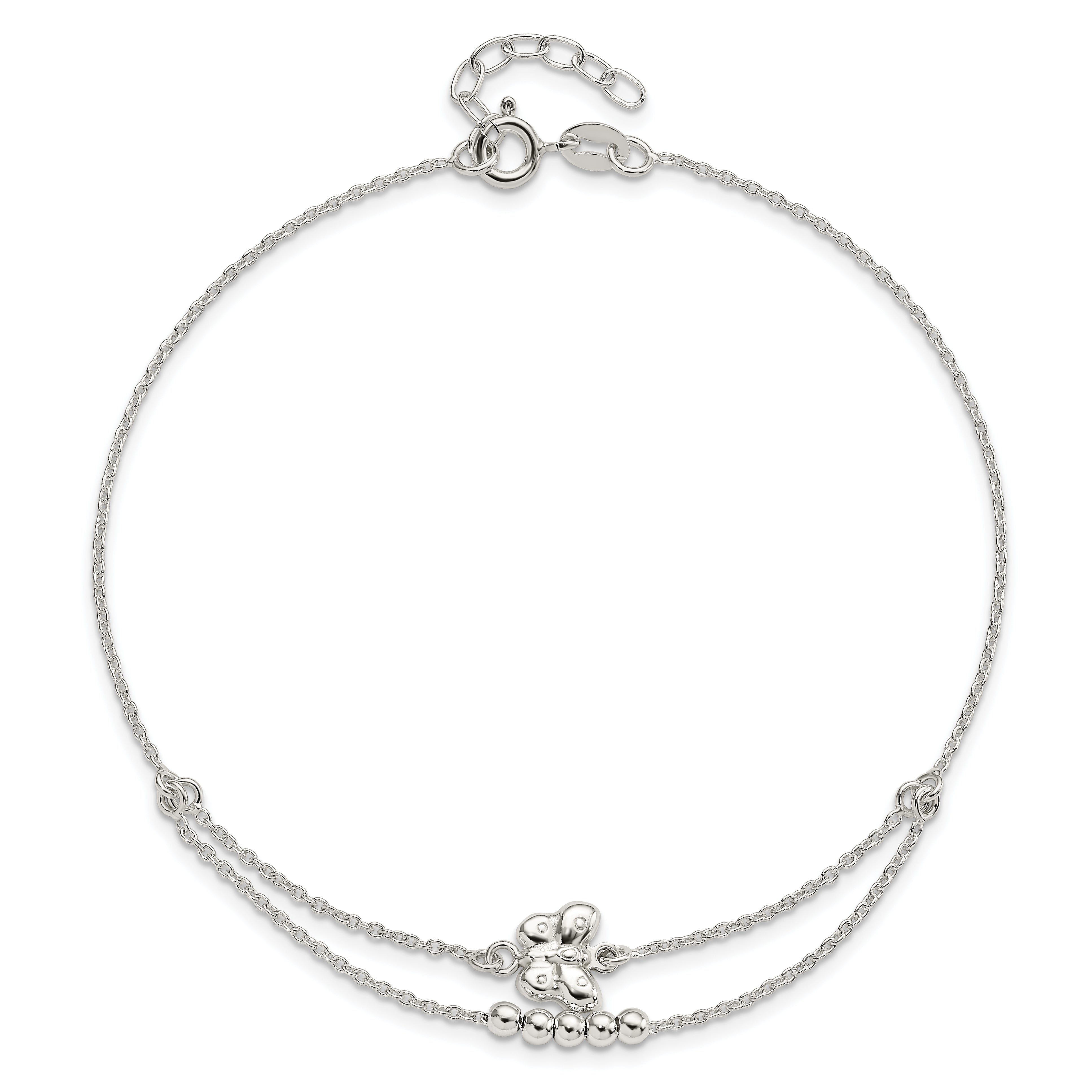 Sterling Silver Polished 9in Plus 1in Ext Butterfly Anklet