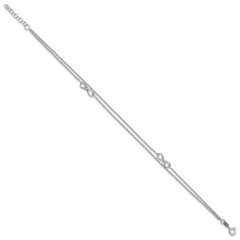 Sterling Silver Rhodium-plated 2-Strand 9in Plus 1in ext. Infinity Anklet