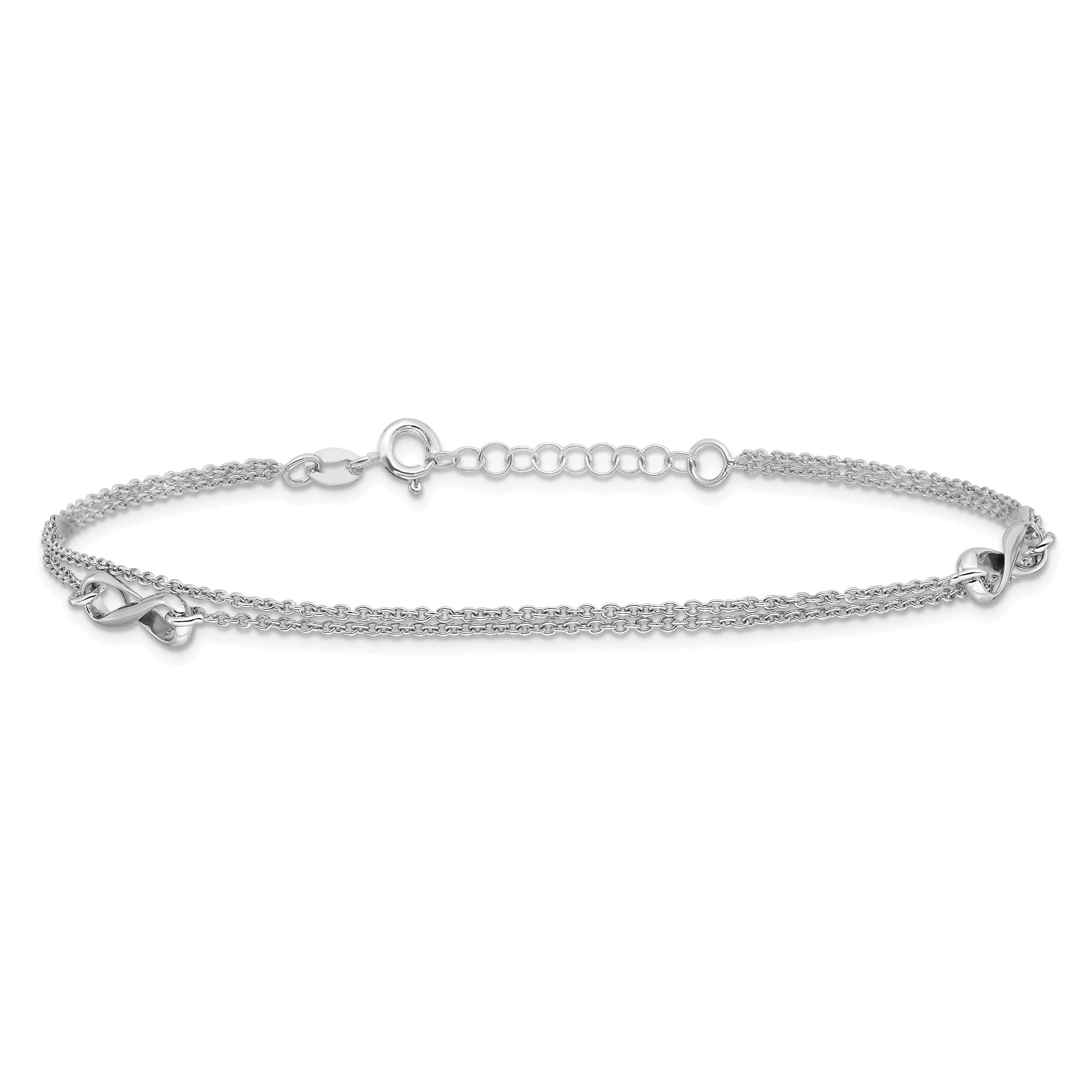 Sterling Silver Rhodium-plated 2-Strand 9in Plus 1in ext. Infinity Anklet