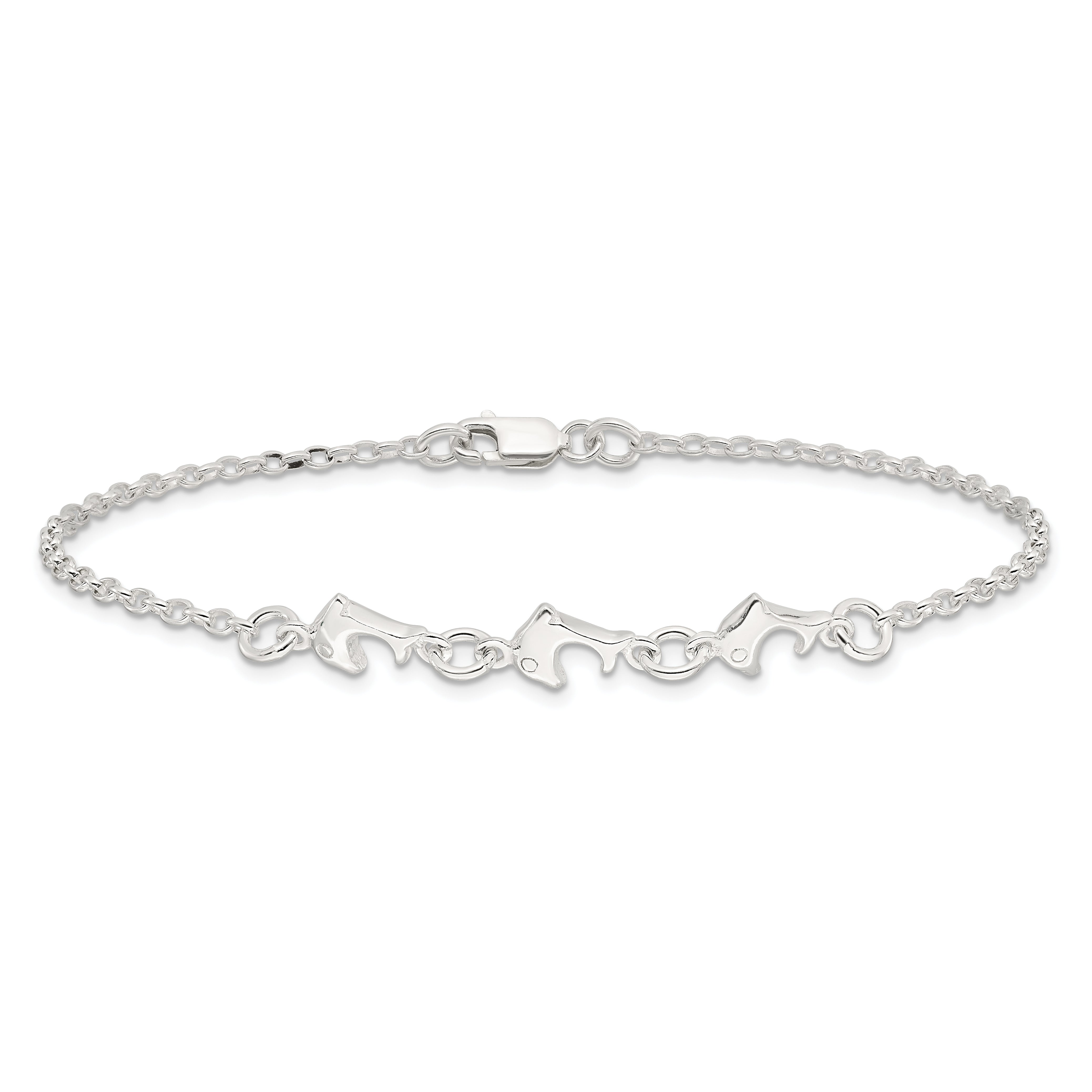 Sterling Silver 3 Dolphins Anklet