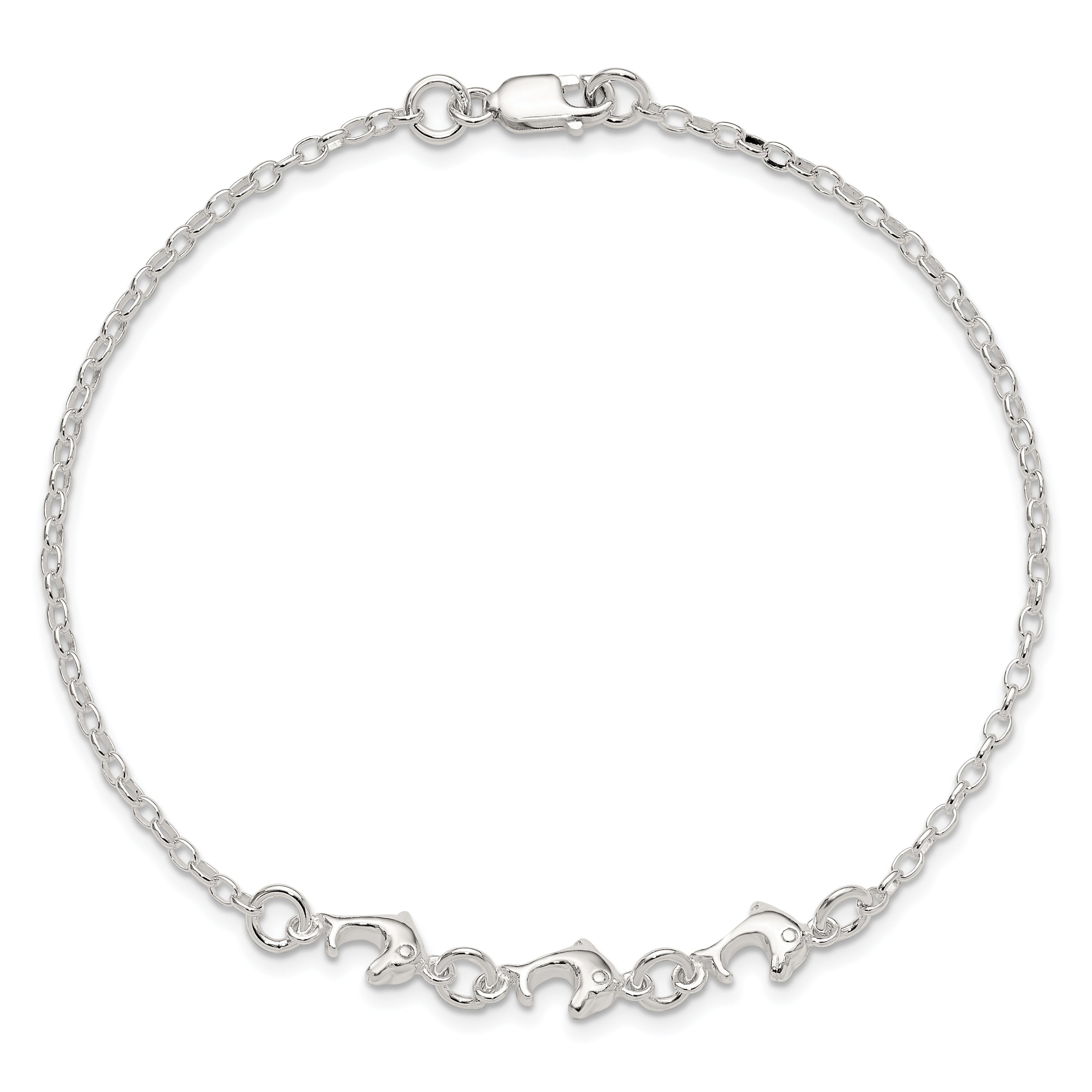 Sterling Silver 3 Dolphins Anklet