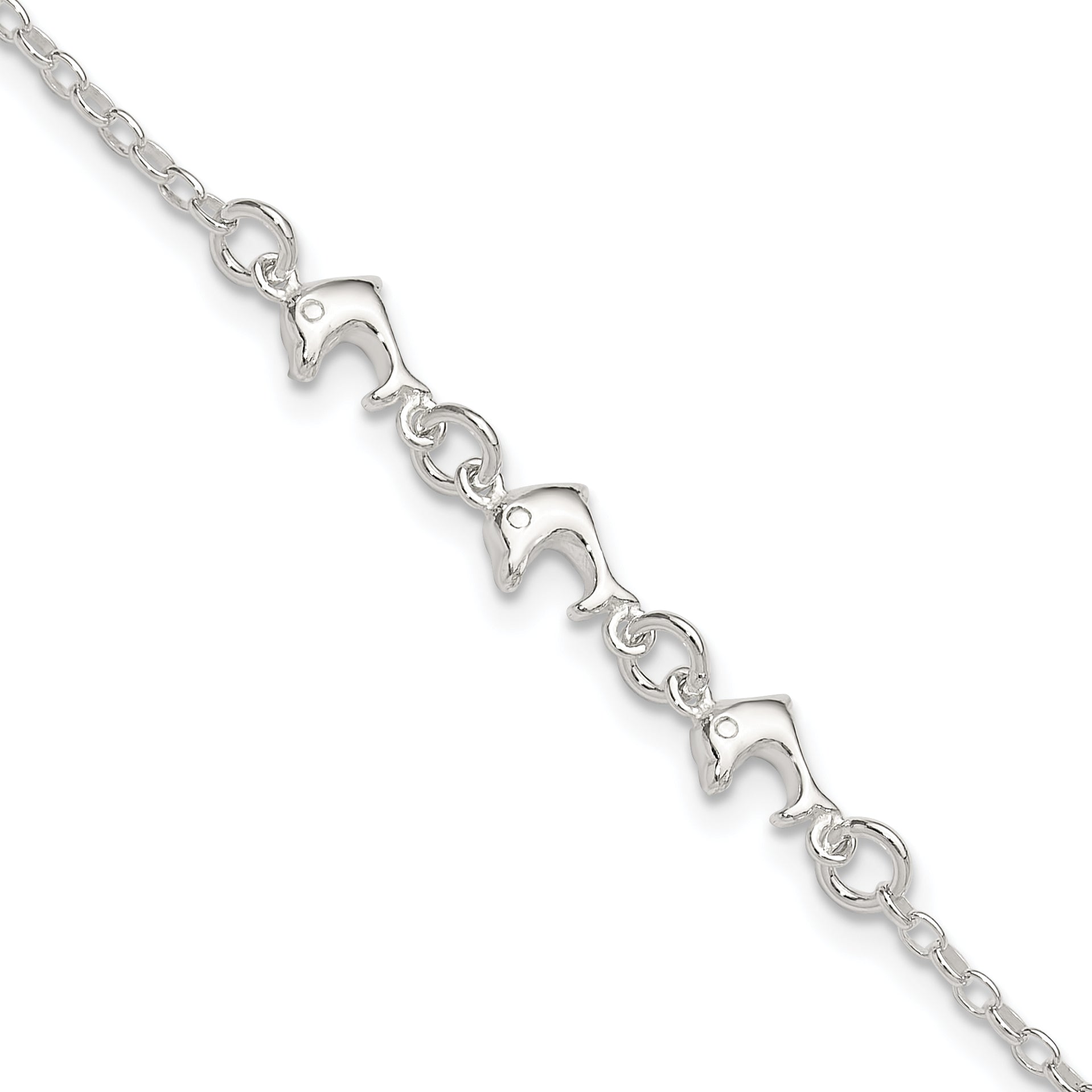 Sterling Silver 3 Dolphins Anklet