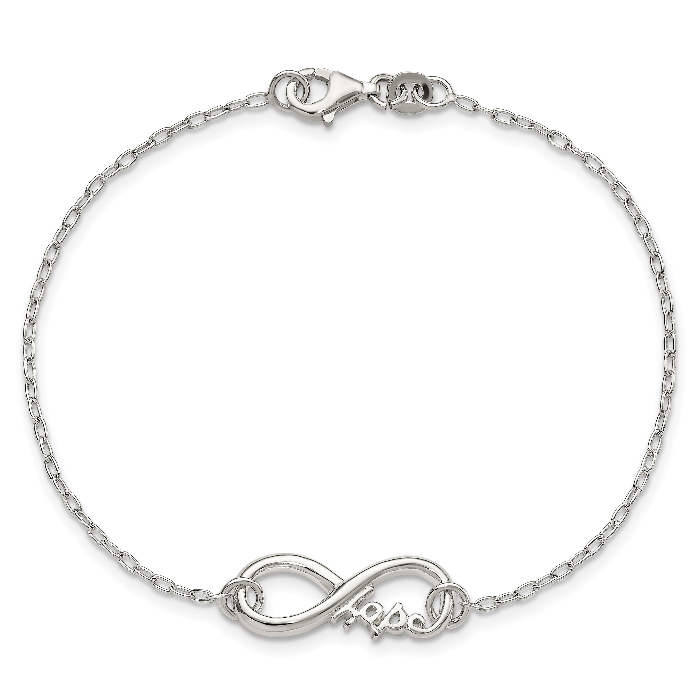 Sterling Silver Polished Infinity Sign w/HOPE 7.5 inch Bracelet