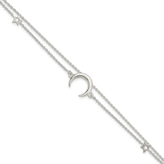 Sterling Silver Polished Moon and Stars 2-strand 7.5in Bracelet