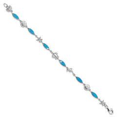 Sterling Silver Rhodium-plated Lab Created Opal Sea Life Bracelet