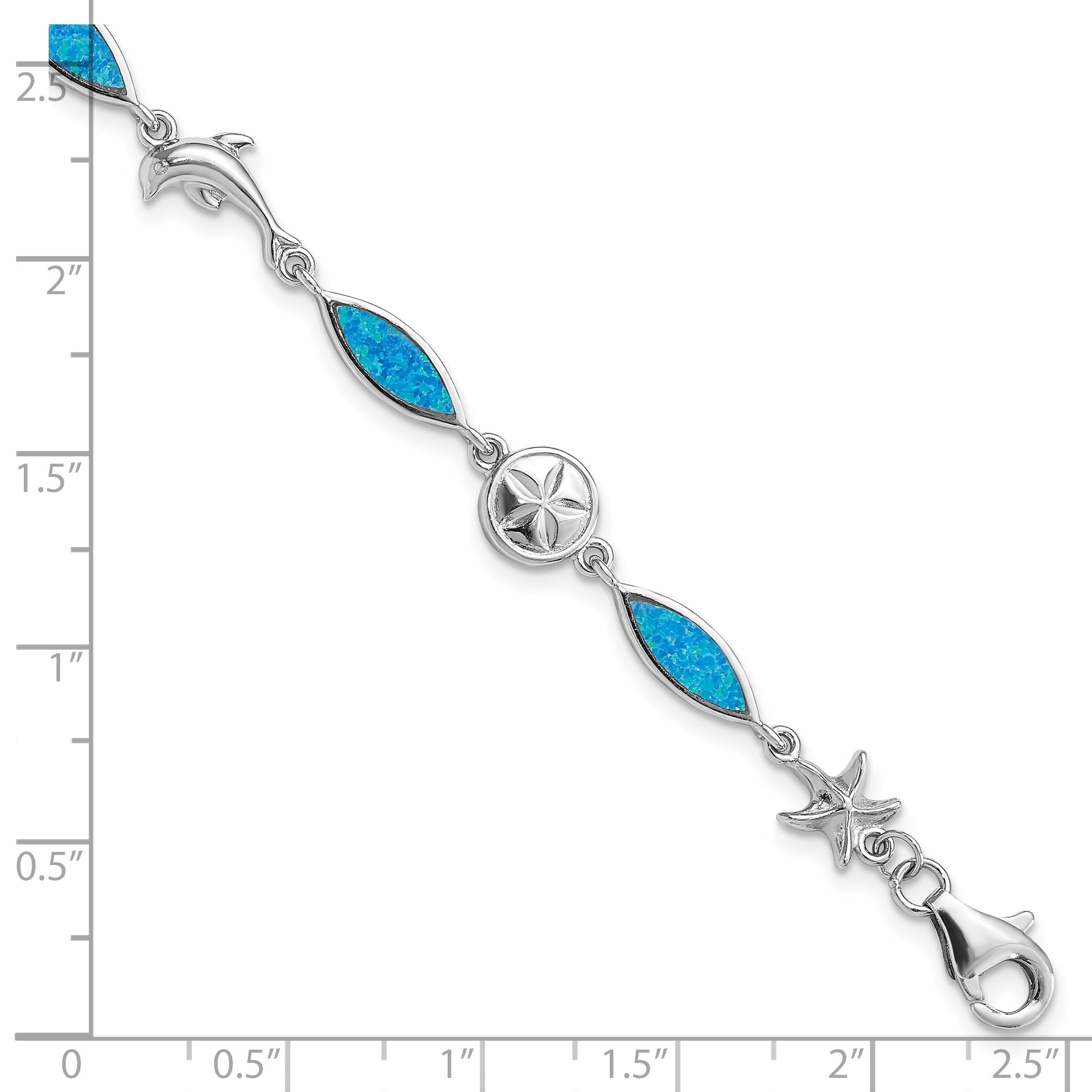 Sterling Silver Rhodium-plated Lab Created Opal Sea Life Bracelet