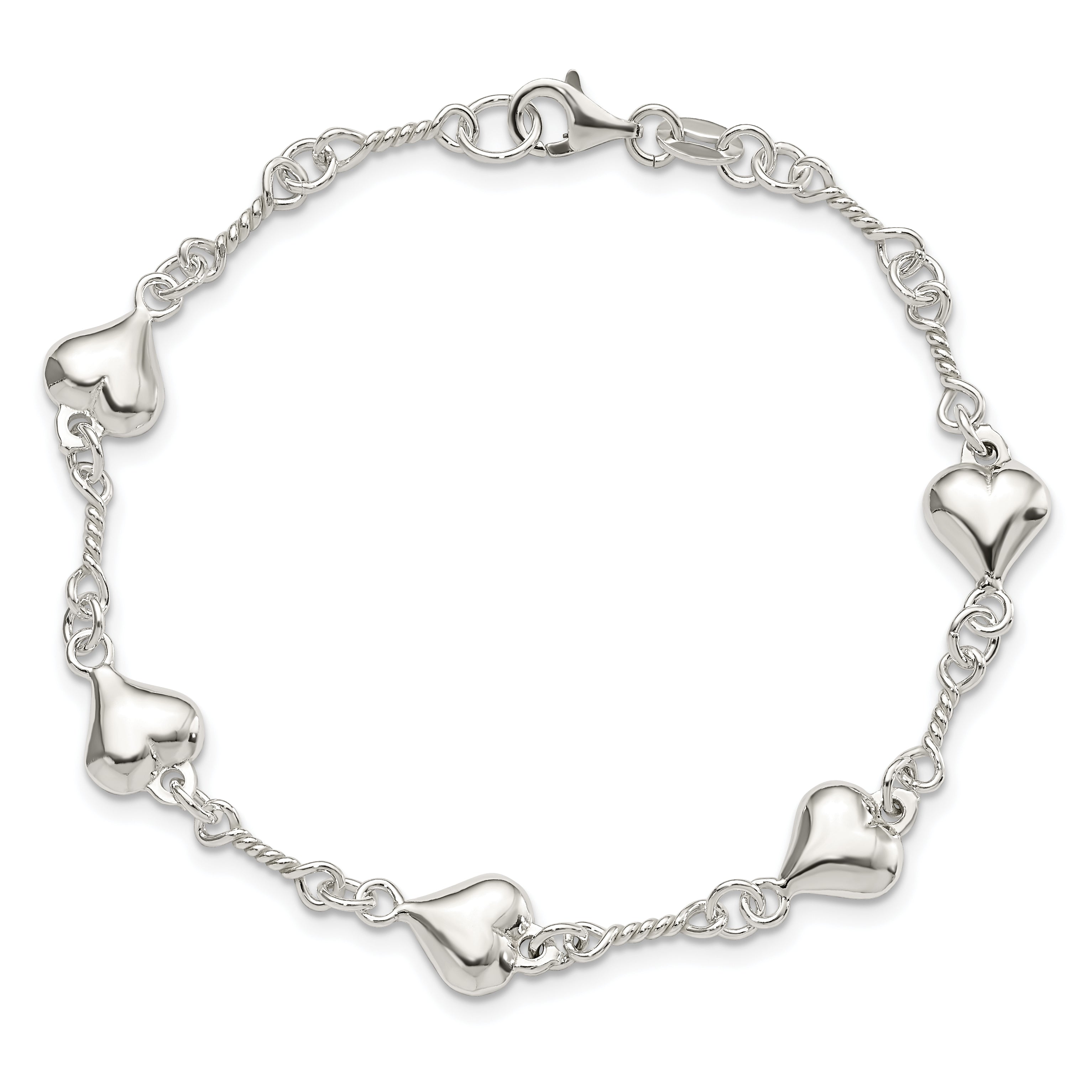 Sterling Silver Polished Heart 7.5in Bracelet