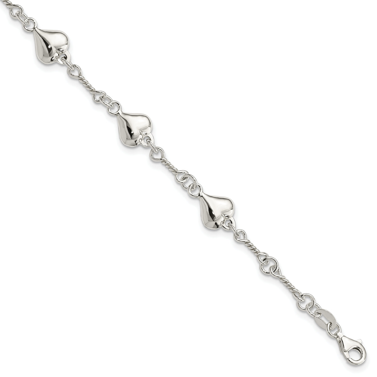 Sterling Silver Polished Heart 7.5in Bracelet