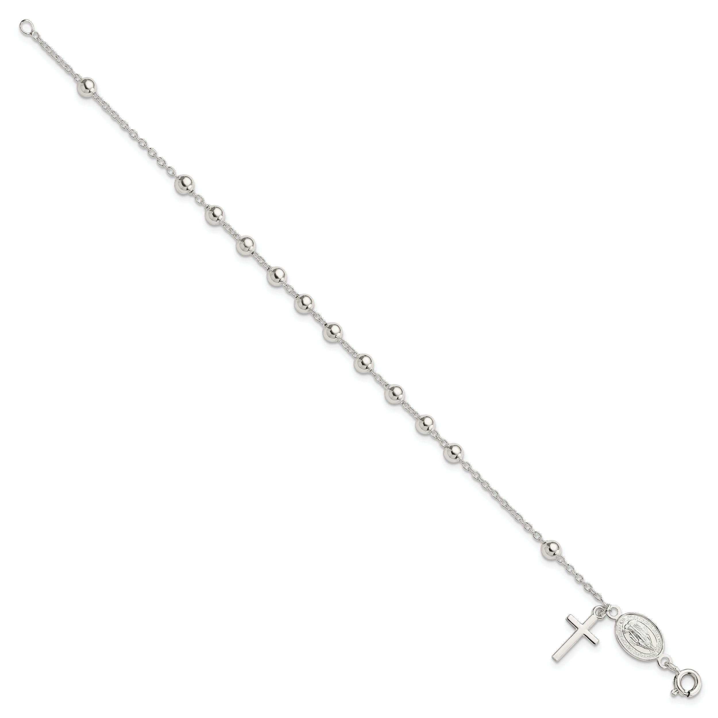 Sterling Silver Beaded Polished Rosary 7.5 inch Bracelet