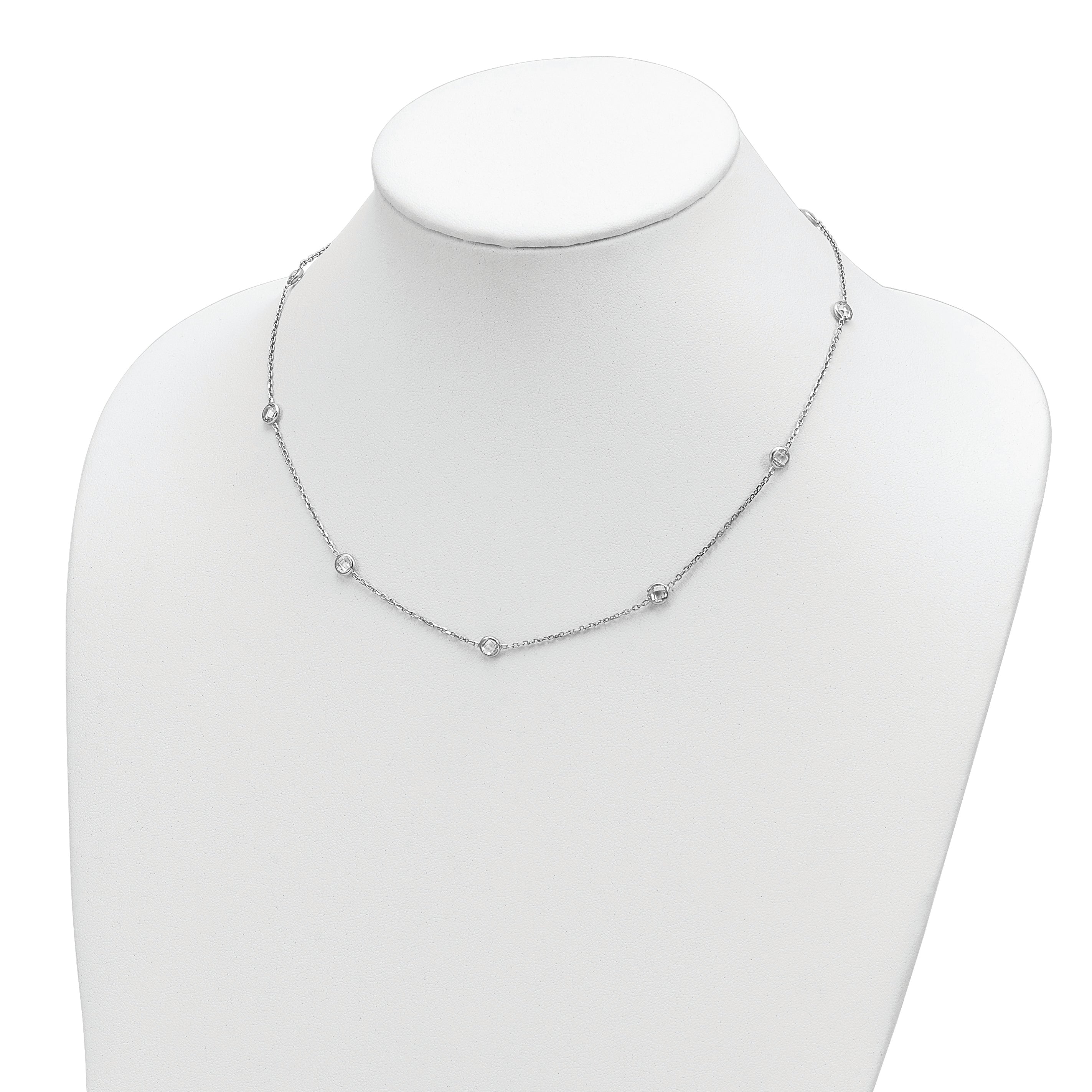 Sterling Silver Rhodium-plated 9-Station CZ Polished Necklace