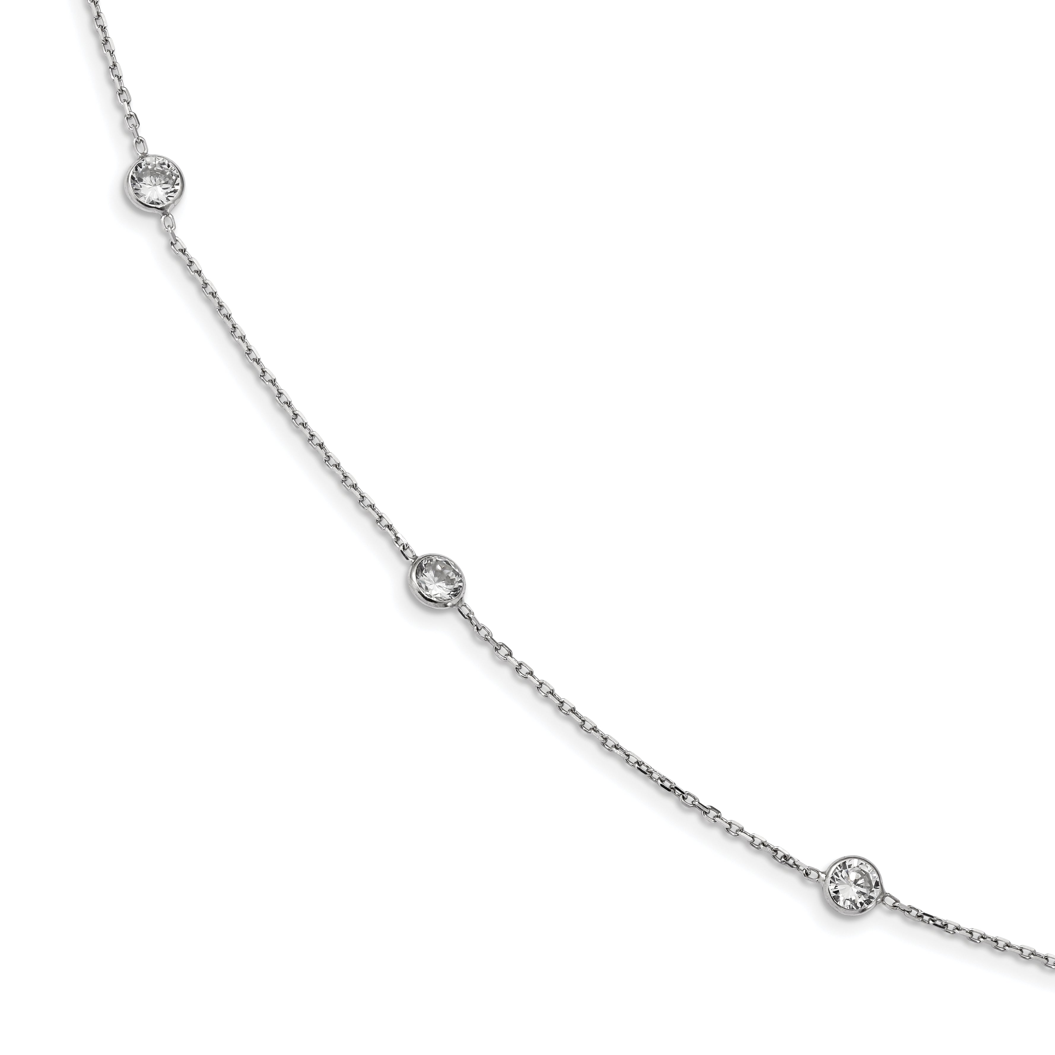 Sterling Silver Rhodium-plated 16-Station CZ Polished Necklace