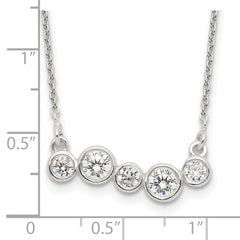 Sterling Silver Polished 5 Bezel Set CZs 16in Bar Necklace