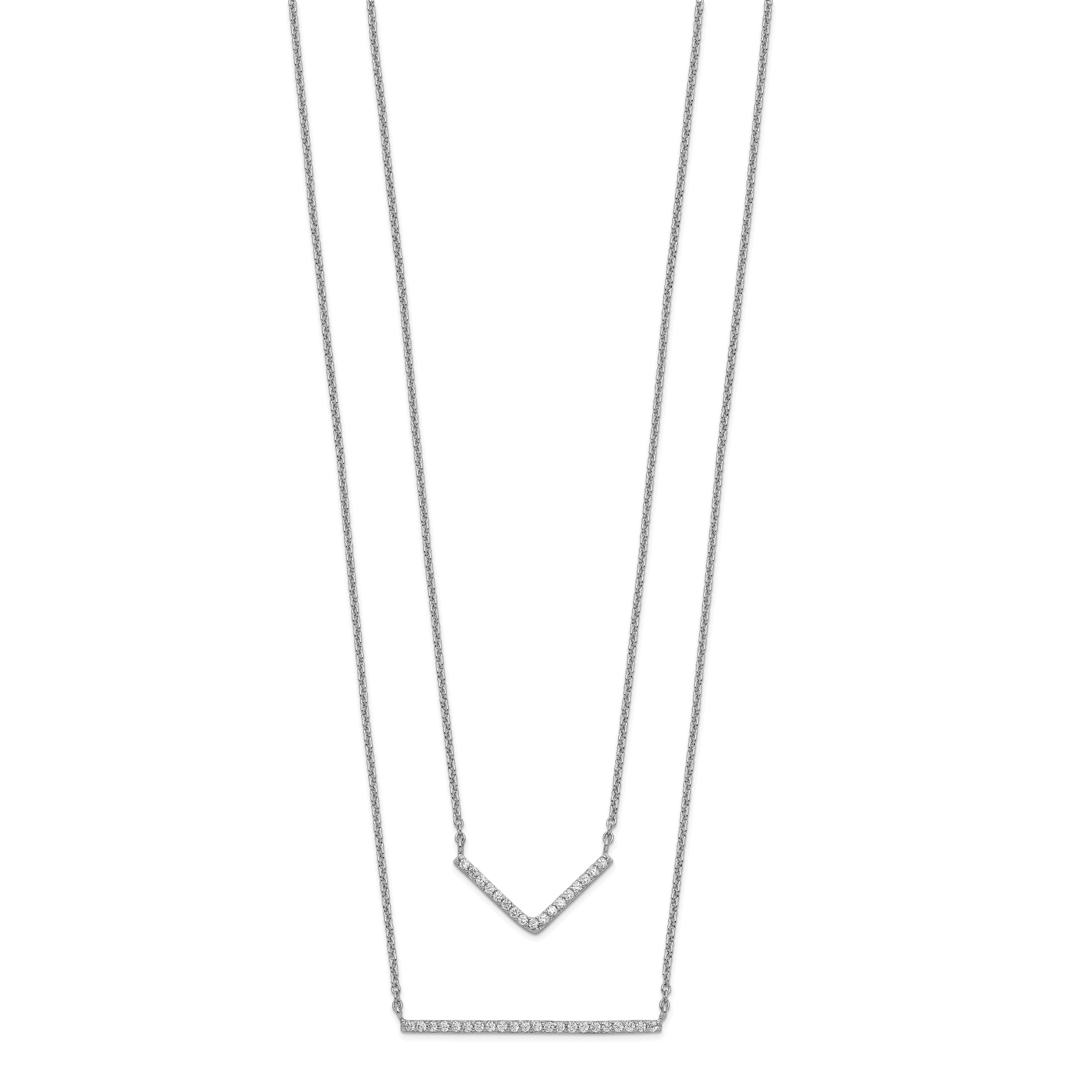 Sterling Silver Rhodium-plated CZ Double Bar Multi-Strand Necklace