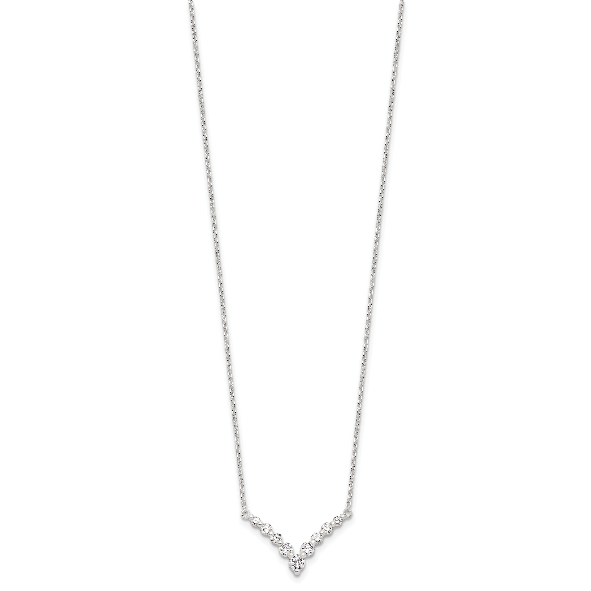 Sterling Silver Fancy-V Bar CZ  Necklace