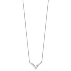 Sterling Silver Fancy-V Bar CZ  Necklace