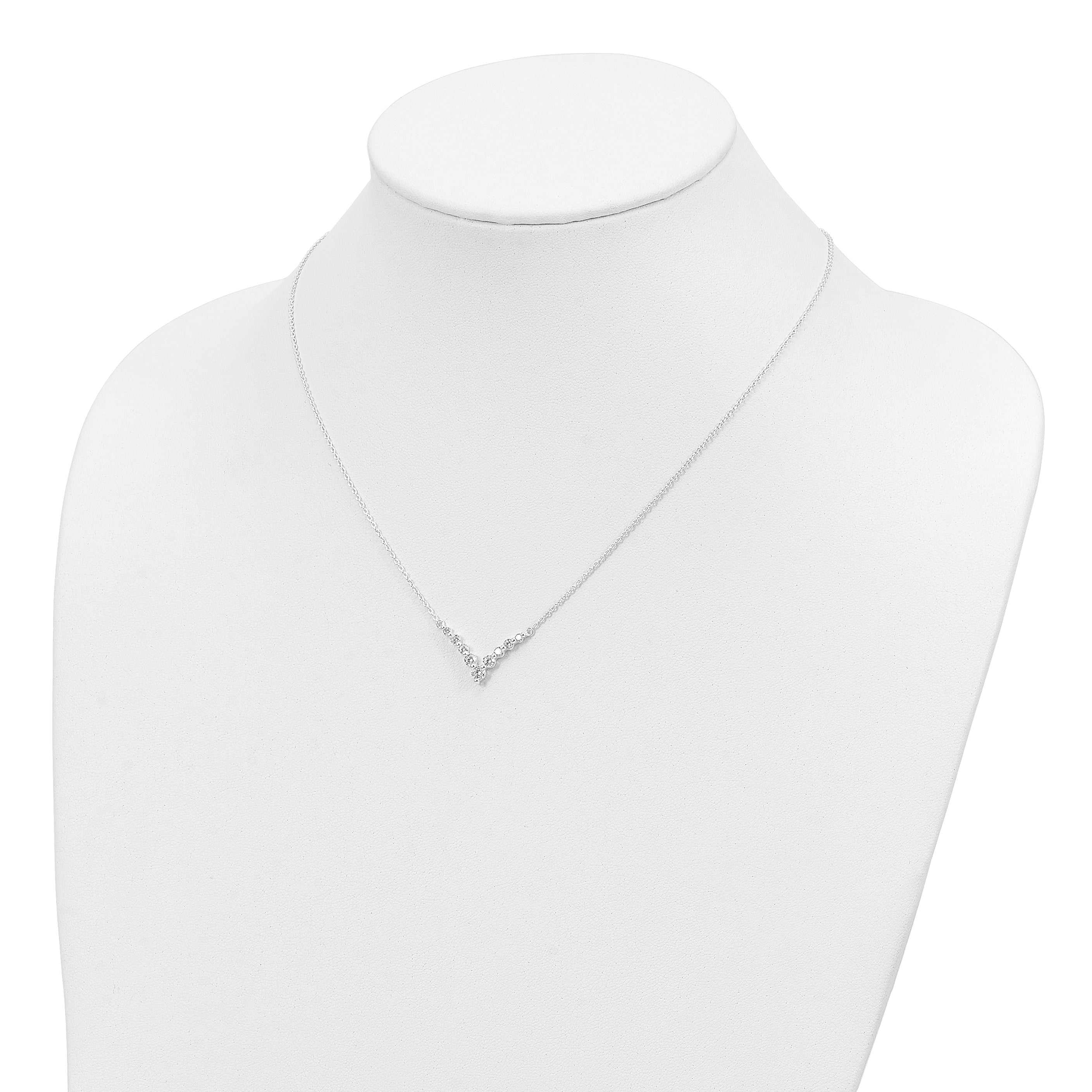 Sterling Silver Fancy-V Bar CZ  Necklace