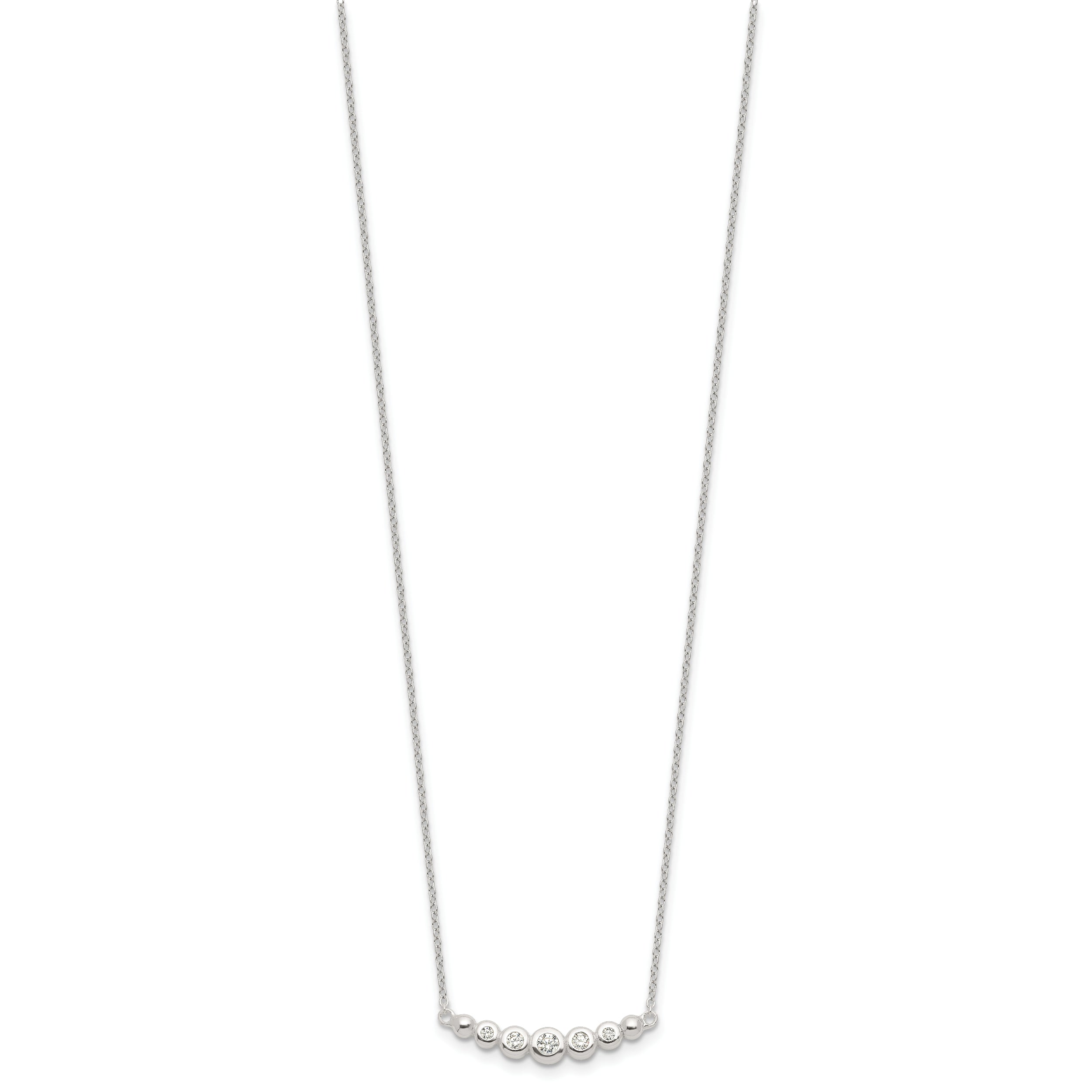 Sterling Silver Garduated CZ 18in Bar Necklace