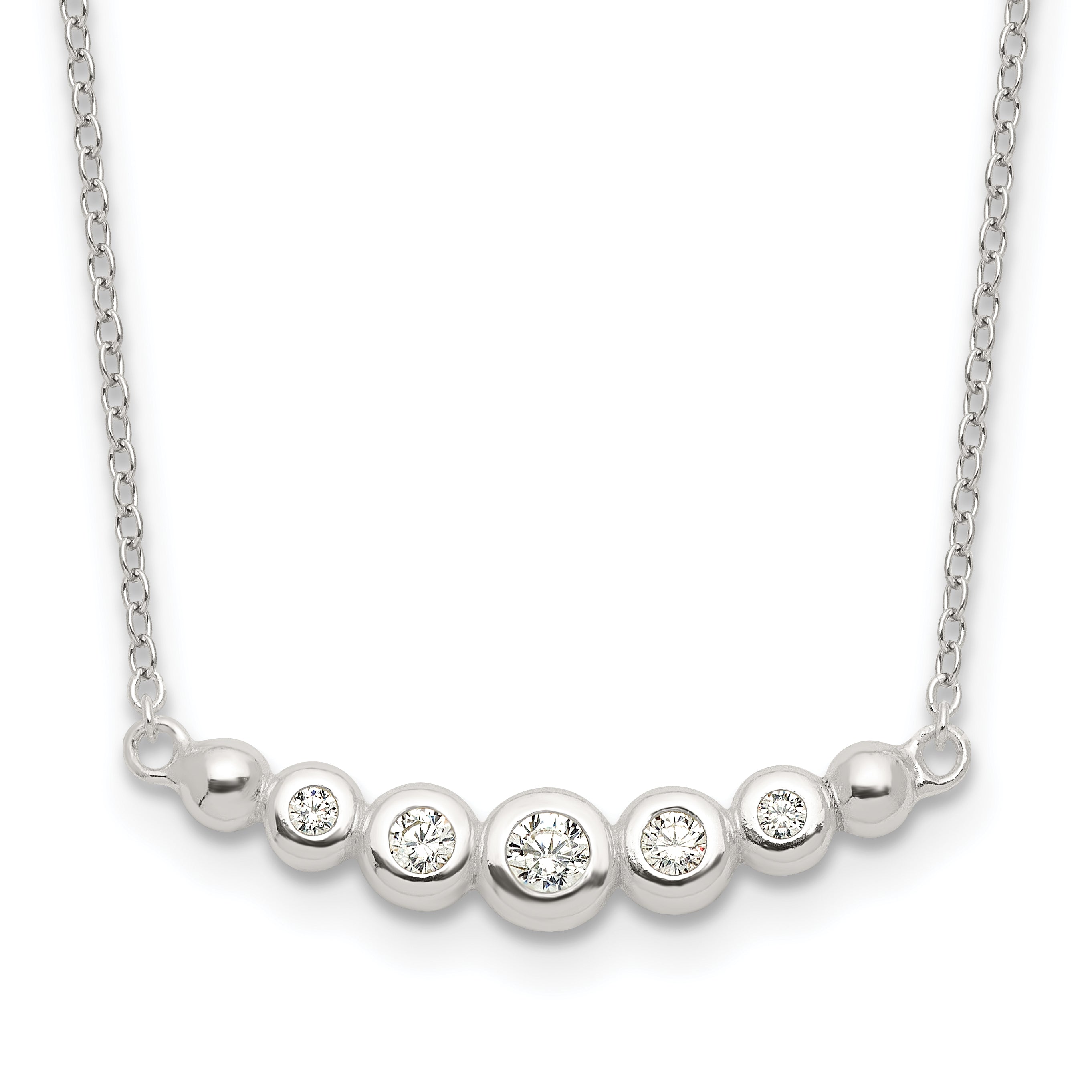 Sterling Silver Garduated CZ 18in Bar Necklace