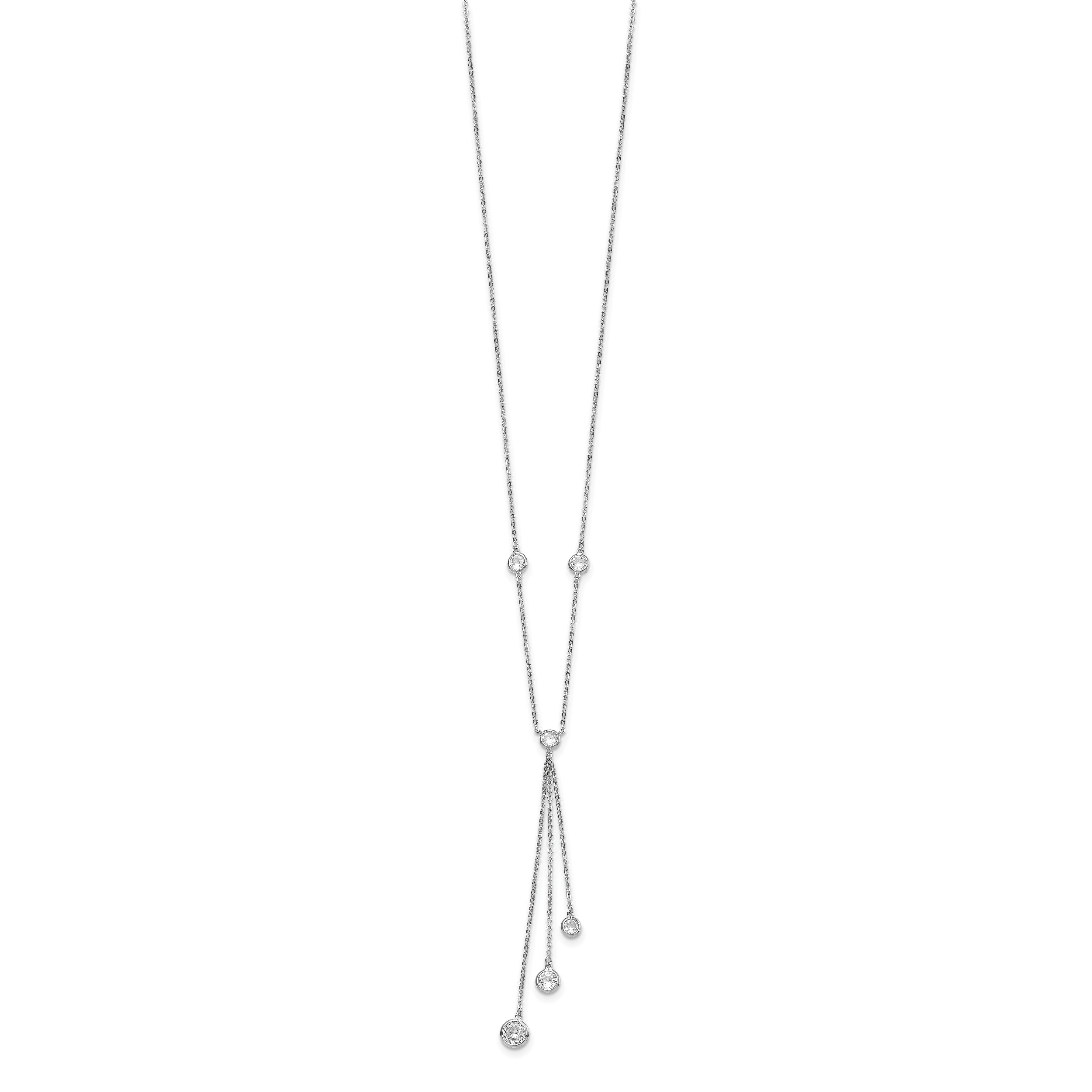 Sterling Silver Rhodium-Plated CZ Y-Drop Necklace with Polished Finish