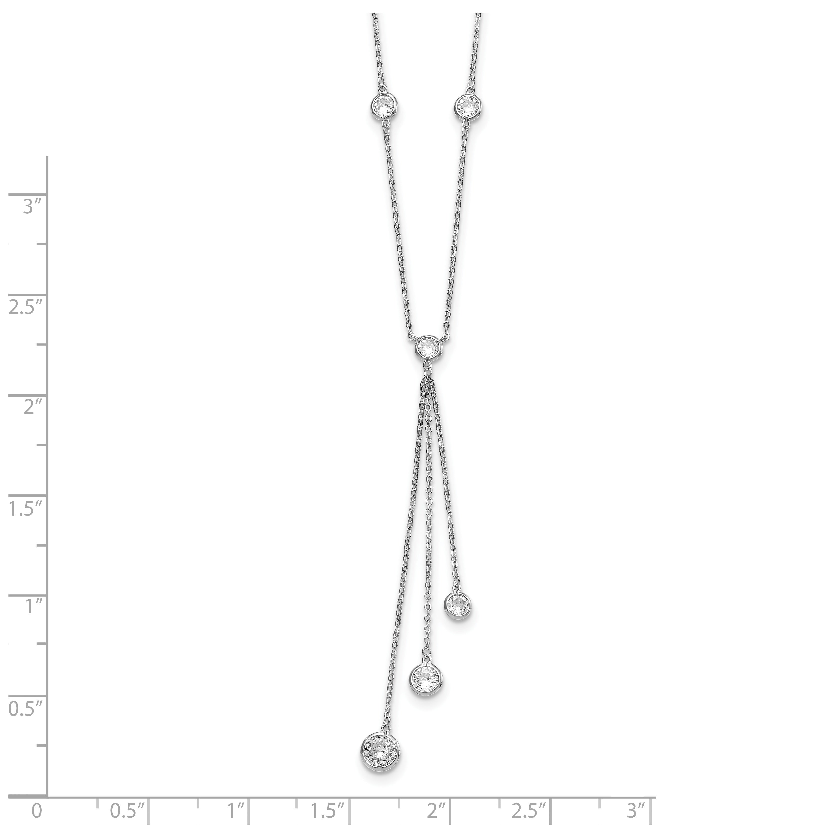 Sterling Silver Rhodium-Plated CZ Y-Drop Necklace with Polished Finish