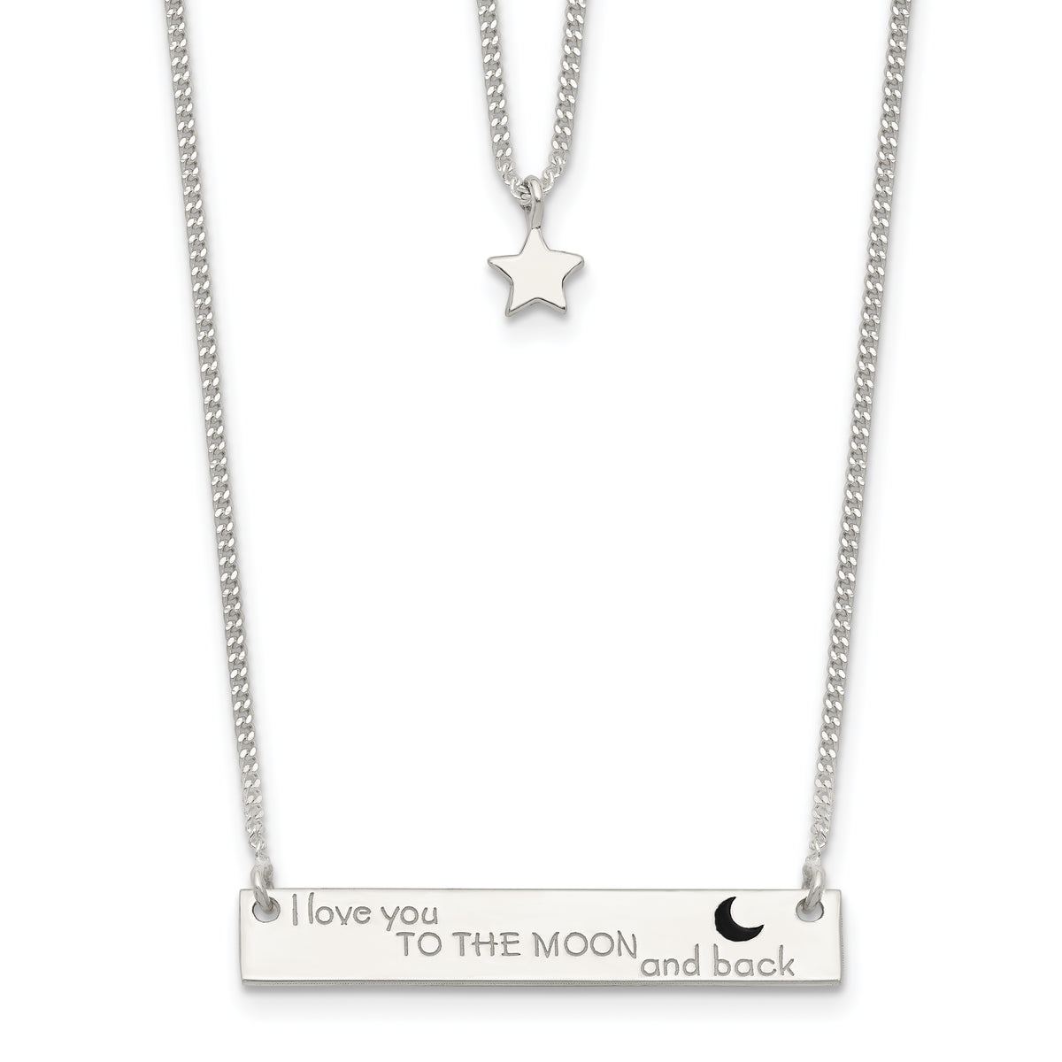 Sterling Silver Enameled Moon and Back 2-Strand Bar Necklace